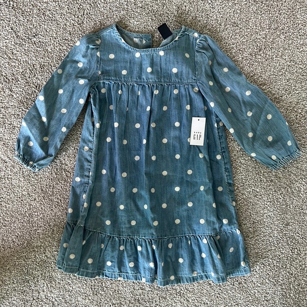 Polka Dot Denim Dress 3/4 Sleeves